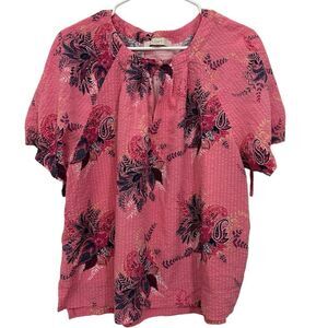 LOFT Women's Pink Purple‎ Blouse Paisley Textured XXL